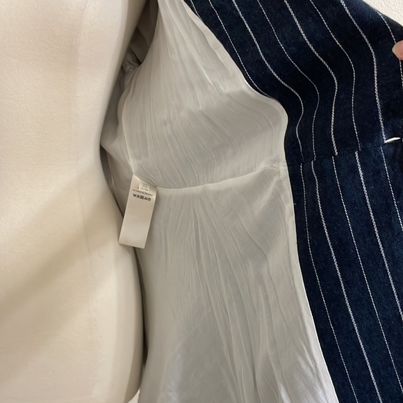 New FREE PEOPLE Stella Blazer Jacket Navy Blue White Stripe Fluted Sleeve - Picture 11 of 14